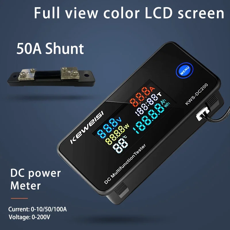 KWS-DC200 Digital Voltmeter DC 0-200V Voltage Seven Functions Power Energy Meter LED Color Display Wattmeter 0-10/50/100A | Инструменты