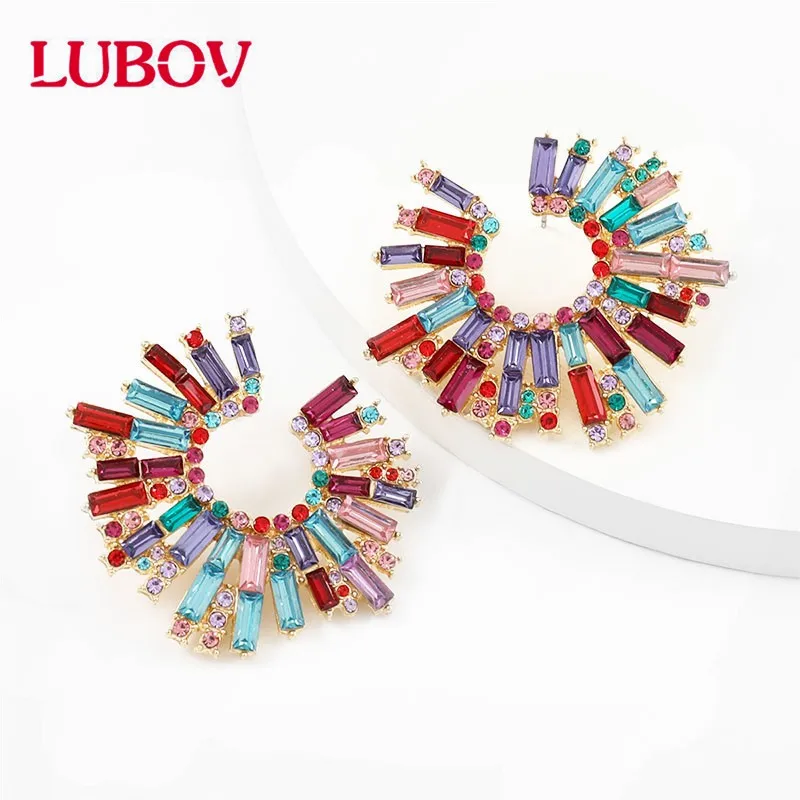 

Lubov New Design Metal Colorful Crystal Drop Earrings High-Quality Fashion Rhinestones Jewelry Accessories For Women Wholesale