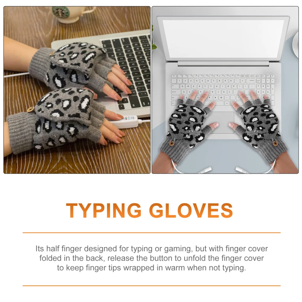 

1 Pair USB Heated Adjustable Temperature Winter Full Half Finger Mitten