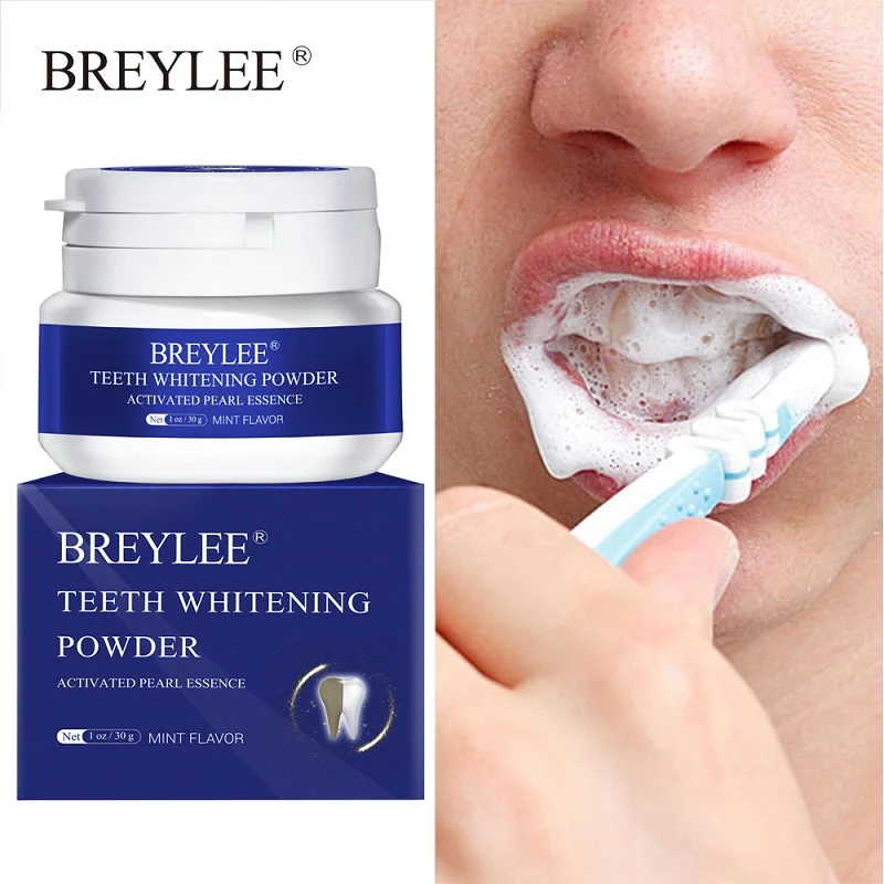 

BREYLEE 30g Teeth Whitening Powder Remove Plaque Stains Toothpaste Dental Tools Brighten Teeth Cleaning Oral Hygiene Toothbrush