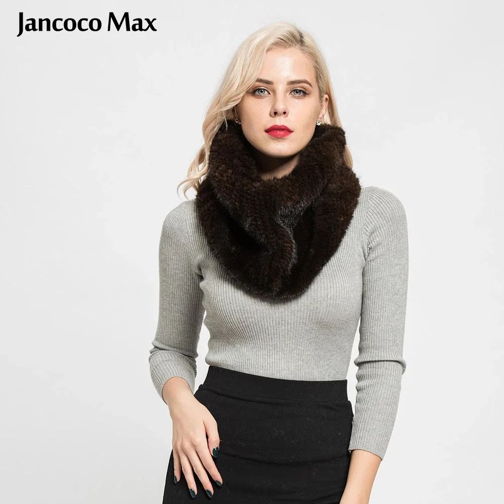 Jancoco Max Новый стиль женские толстый вязаный снуд настоящие норковые меховые шарфы