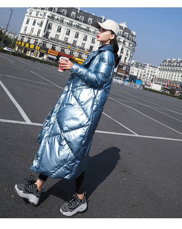 В ретро-стиле Harajuku больших размеров длинные Водонепроницаемый теплый пуховик белого парка-пуховик с утиным пухом Для женщин пальто, зимняя верхняя одежда женский JM091