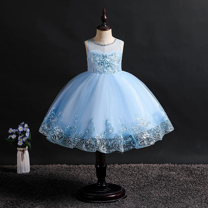 Белое кружевное платье с цветами для девочек детское свадебное вечернее