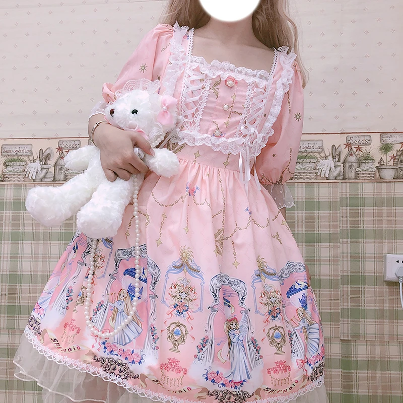 

Kawaii Japanese Lolita dress soft sister sweet and lovely angel girl lolita op short-sleeved dress