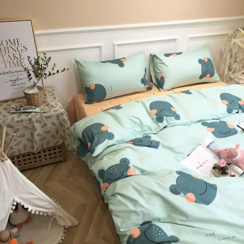 Cute pet frog Bedding Set cotton Bed cyan Linen Twin Queen King Size Sheet Double sided Duvet Cover | Дом и сад