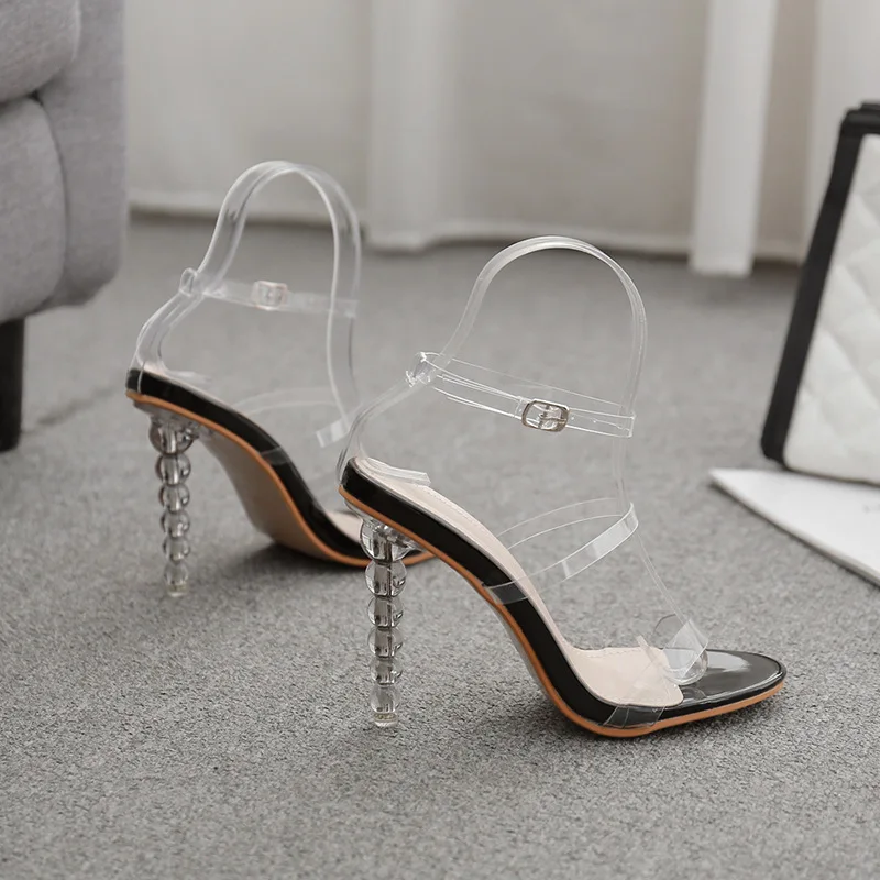 

Sandals Elastic Band Female Shoe Large Size Strappy Heels 2021 Women's Buckle Slip-on Girls Big High Stiletto New Spring Beige