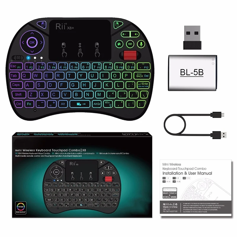 Rii X8 + RGB 2 4G Беспроводная клавиатура с сенсорной панелью голосовой поиск