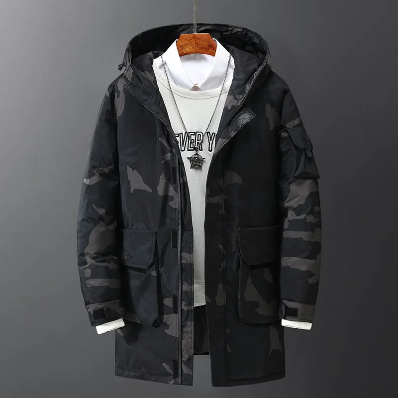 Men's Winter Fashion Trendy Parka Coat Mid-length Hooded Clothes Hooded White Duck Down Jacket Thicken Warm Hooded Youth Jackets