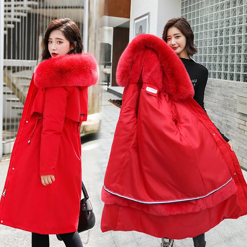 LUZUZI Parka Women's 2021 Winter Liner Removable Large Size Long Coat Korean-Style Thick Loose Down Cotton Cloth Jacket | Женская