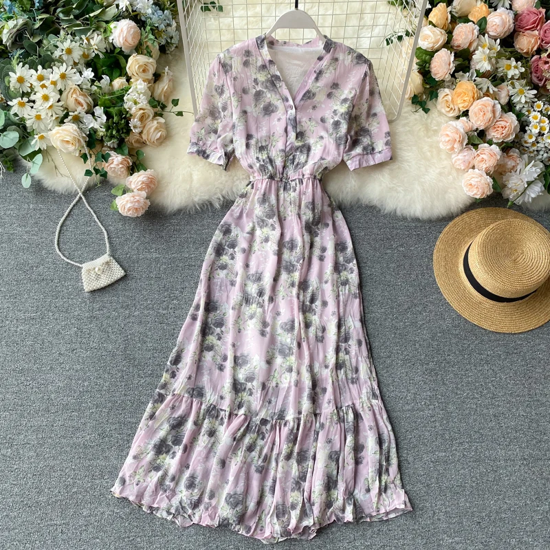 Платье SINGRAIN женское шифоновое с цветочным принтом длинное пляжное платье во