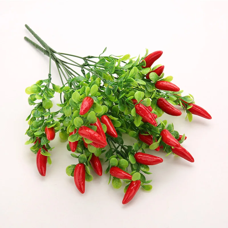 

Plastic Red Pepper Bunch Artificial Plants Simulation Peppers Fake Vegetables Corsage Placed Fruits for Home Garden Decoration