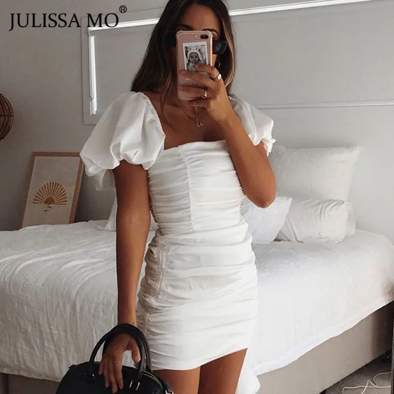 Женское облегающее платье JULISSA MO с пышными рукавами рюшами и открытой спиной на