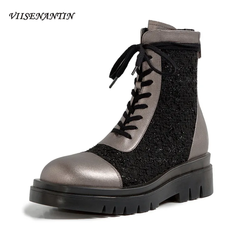 

Женские ботильоны на толстой подошве, яркие Стильные полусапожки с круглым носком, на шнуровке, прозрачные, с поролоновой подошвой, для зимы