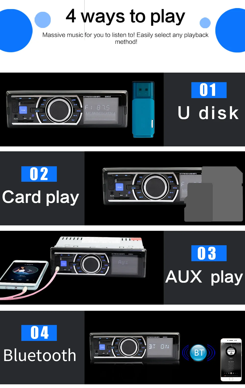Автомагнитола 1 Din 12 В Bluetooth FM радио MP3 аудиоплеер зарядное устройство 5 USB SD AUX