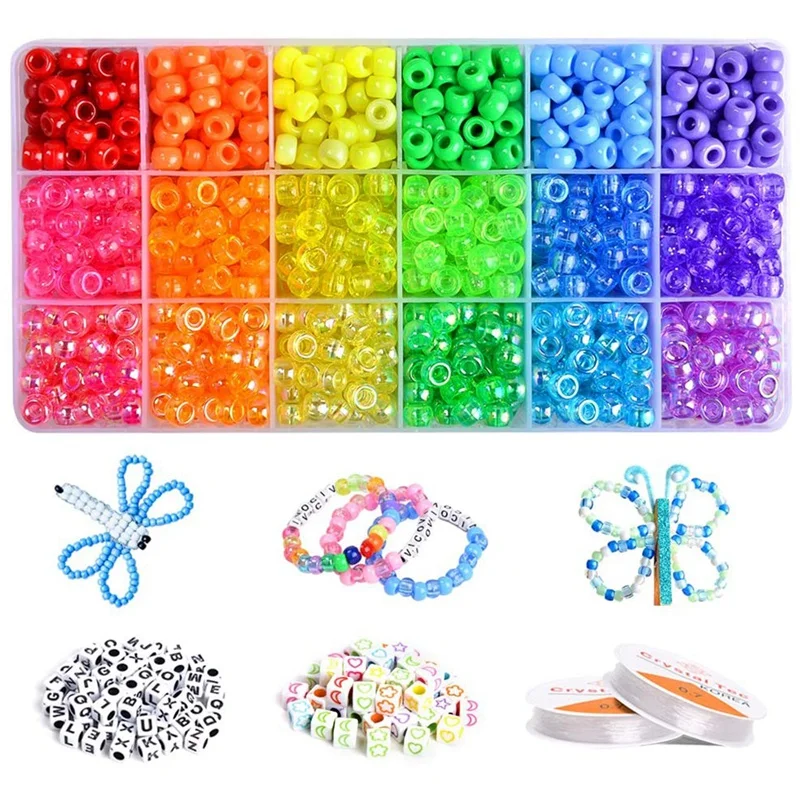 

Glass Beads Kit in 18 Colors, Rainbow Color Beads for Kids DIY Craft Gift, Bracelet, Hair Beads