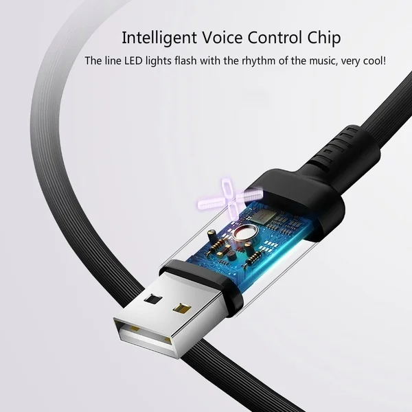 Тип C светодиодный Кабельное освещение флэш USB C кабель SR Синхронизация данных танцевальный кабель умный регулятор громкости поток света кабели быстрой зарядки