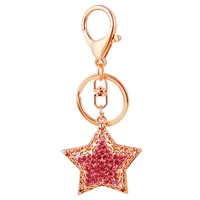 fashion metal rhinestone five pointed star keychain car key ring girl backpack pendant campus accessories