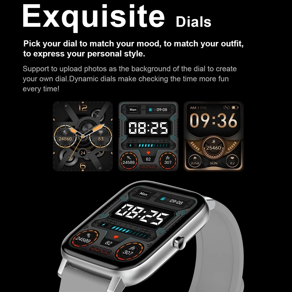 

H80T Smart Watch Men Women 1.69 Inch Fitness Tracker Full Touch Screen Body Temperature Heart Rate Monitor for iOS Android