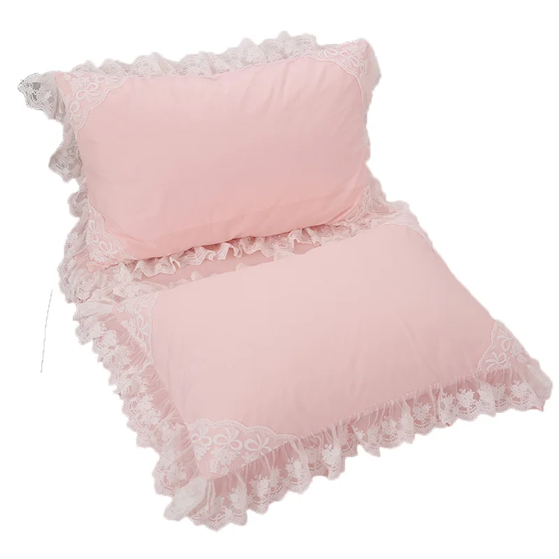 Free shipping princess lace ruffles embroidered pure cotton pink pillowcase 48cm*74cm 1pc no zipper envelope pillow sham YYX | Дом и сад