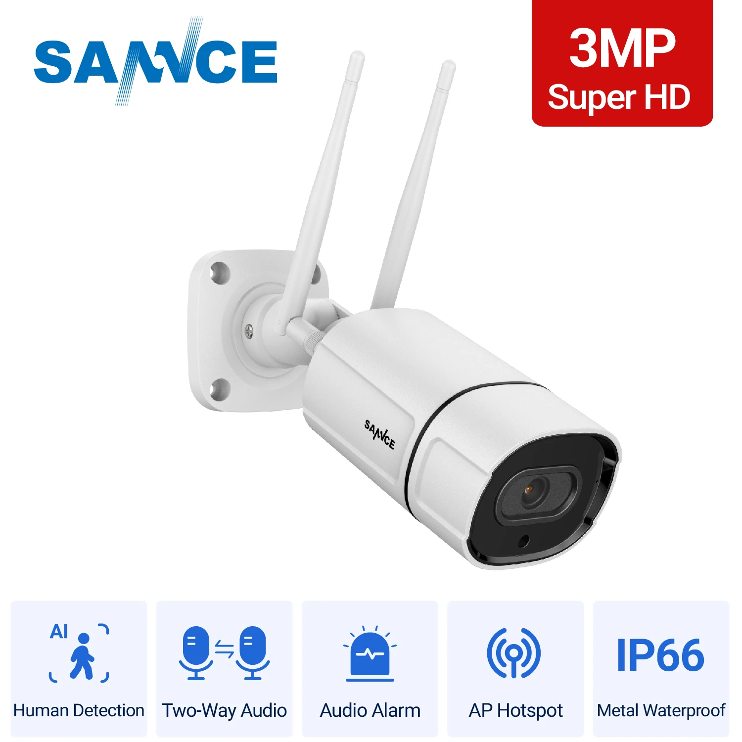 

SANNCE HD 3.0MP водонепроницаемая Wi-Fi IP-камера видеонаблюдения беспроводная наружная камера безопасности с ночным видением CCTV камера