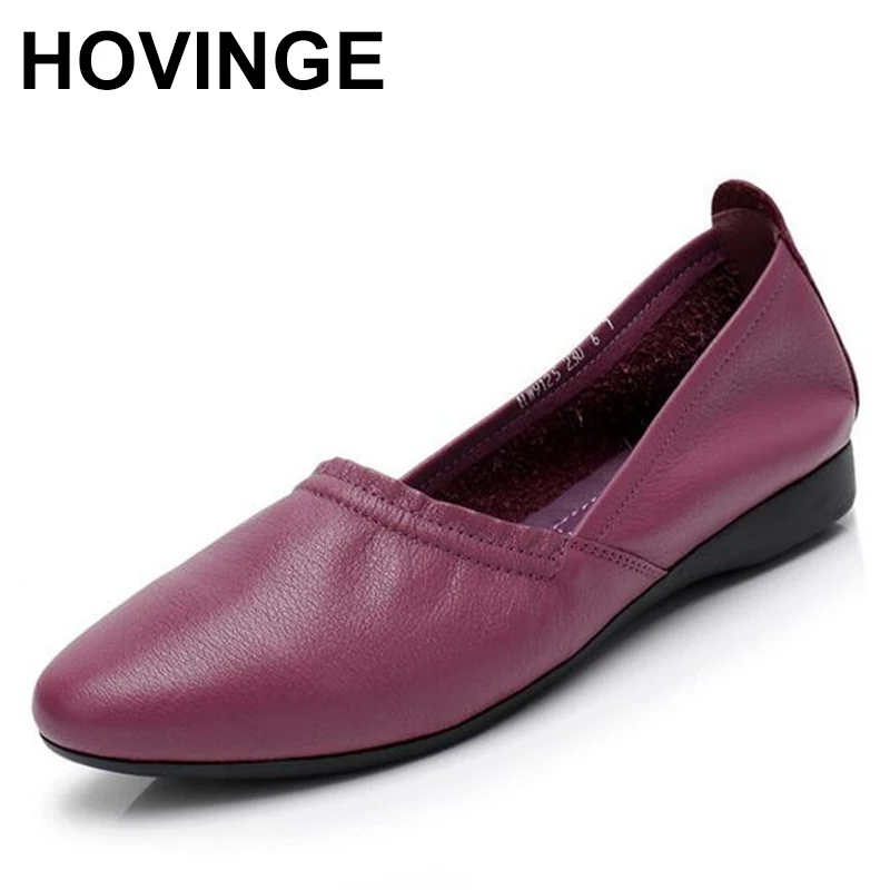 

HOVINGE Women Ballet flat shoes genuine leather lace-up ladies shallow moccasins casual shoes woman summer moccasins women shoes