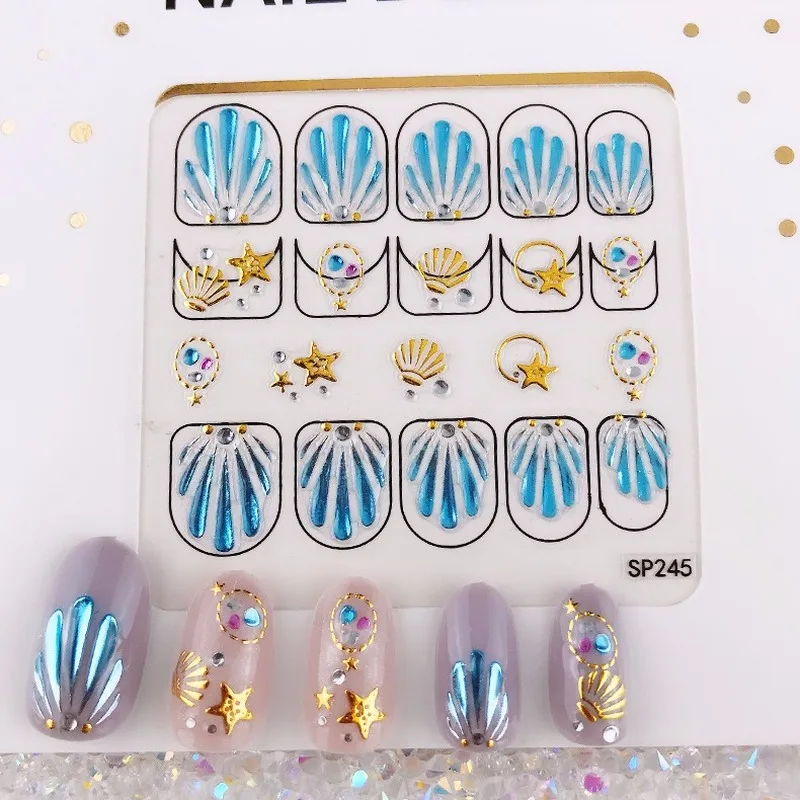 Наклейки для ногтей 3D в форме ракушек 1 лист наклейки дизайна с геометрическим