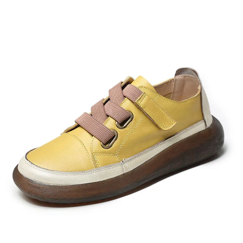

2021 Spring New Women's Shoes Low-Top Leather Soft Sole Casual Shoes Velcro Retro Women's Flat Shoes Asakuchi Round Head