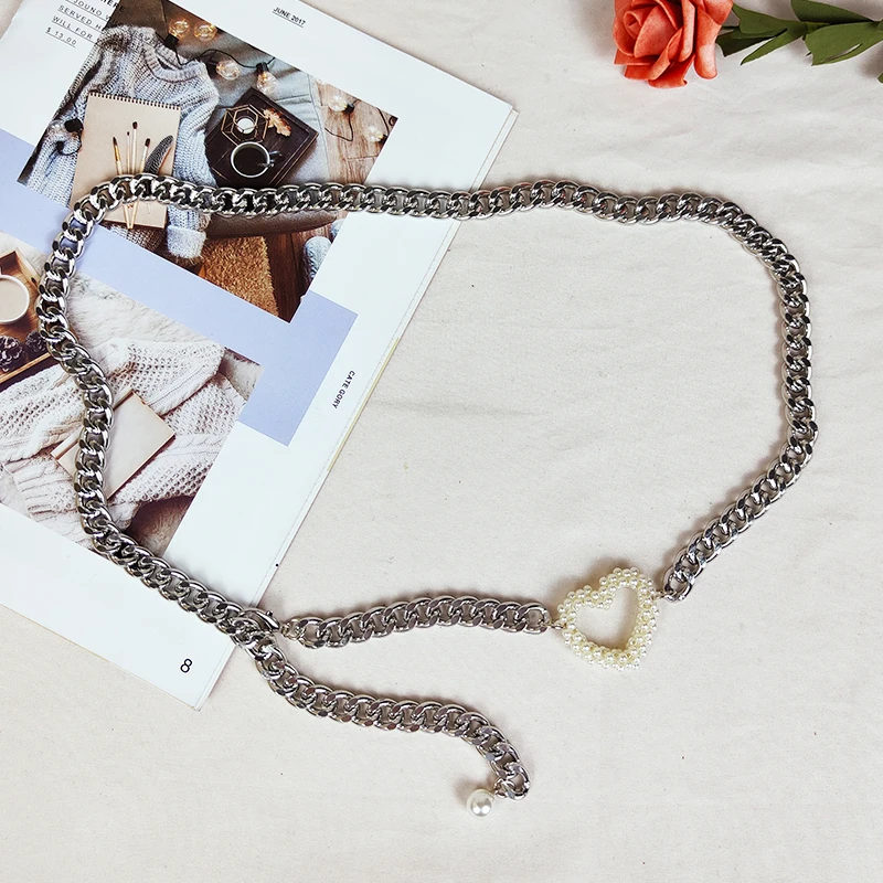 

Manufacturer's spot accessories pearl woven love belt chain women's metal thin waist chain decorative dress