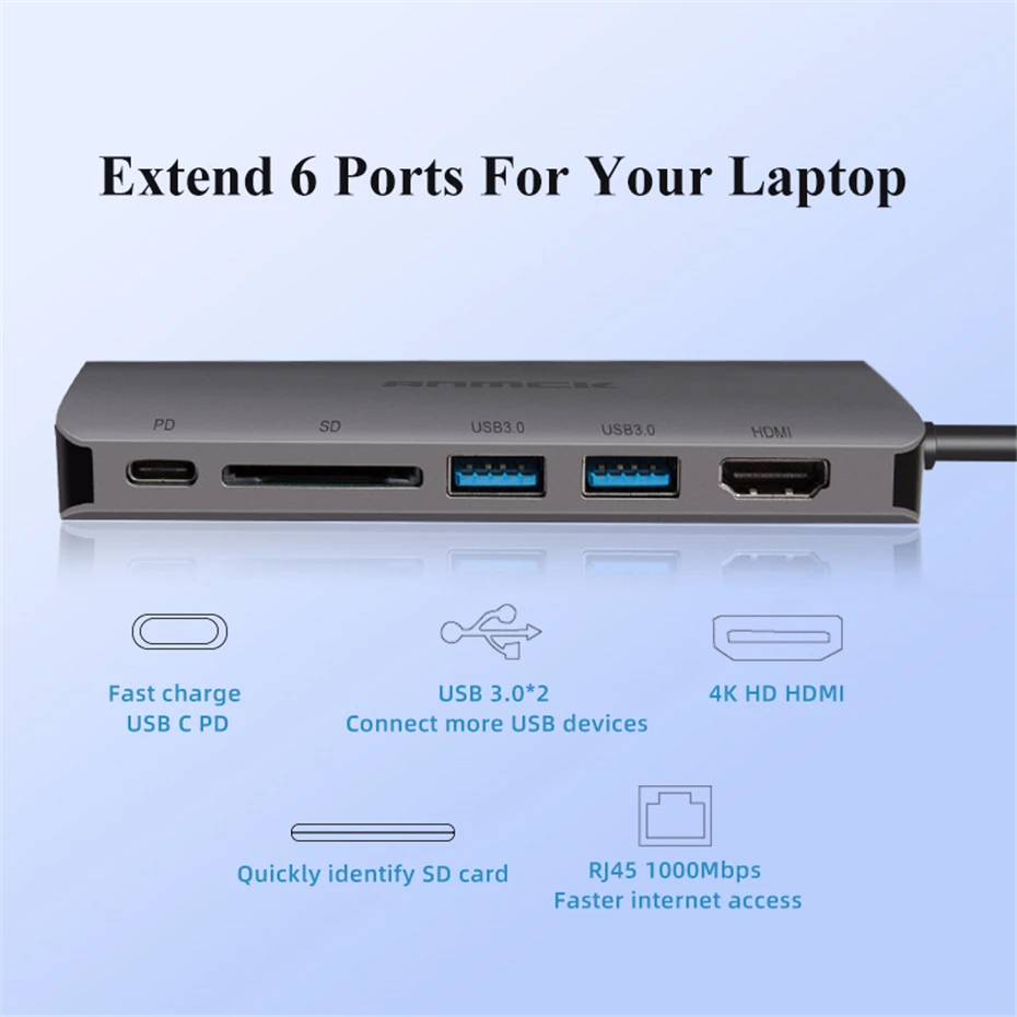 Anmck USB C HUB USB to Multi HDMI USB 3.0 RJ45 Carder Reader OTG Adapter USB Splitter for MacBook Pro Air USB Dock Type C HUB