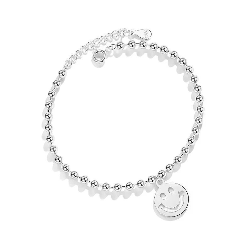 

SUPERAINBOW 925 Sterling Silver Hollow Smiling Face Bead Chain Bracelet for Women Silver Adjustable Bracelet Jewelry SR-B28