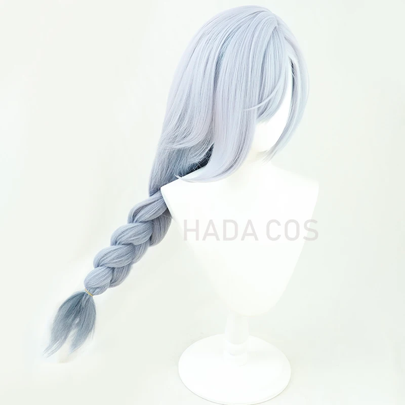 Game Genshin Impact Shenhe Cosplay Wig Blue White Color Long Braids Headwear Heat Resistant Synthetic Hair 100cm | Тематическая