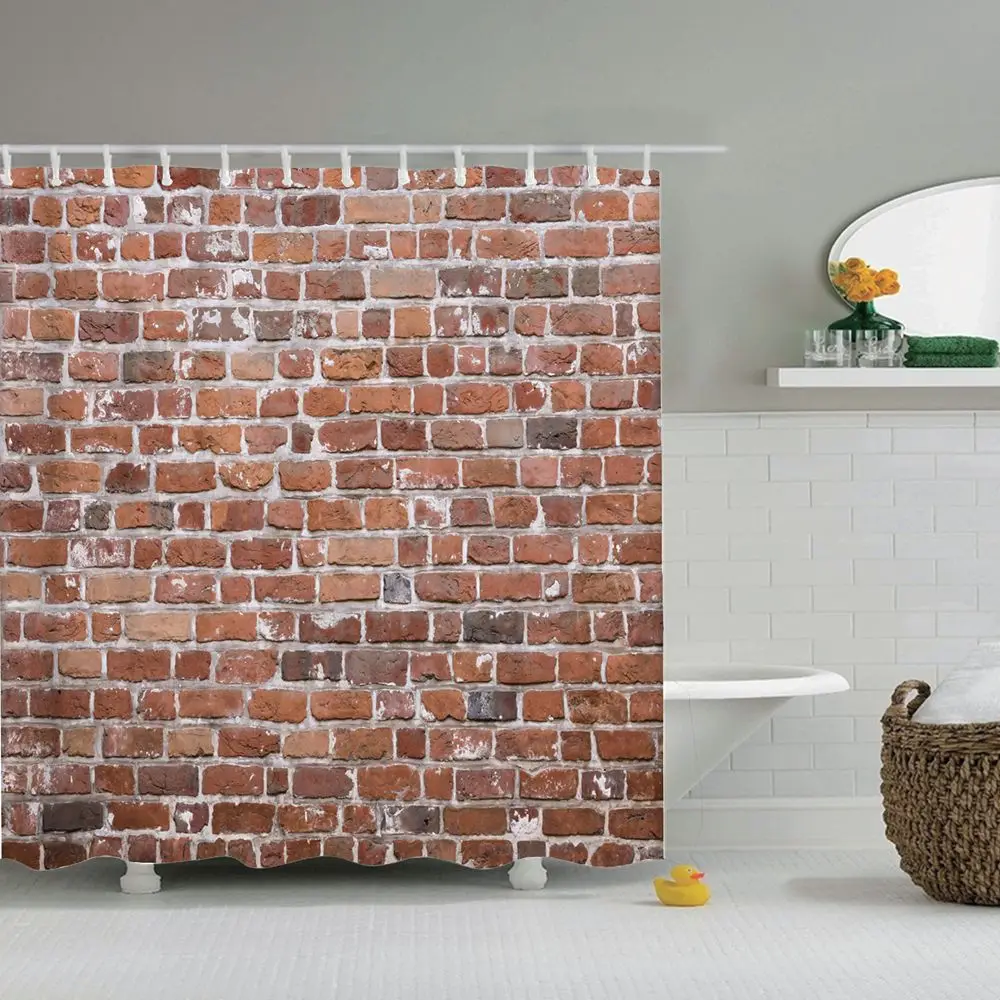 Кирпичная душевая занавеска Dafield красная стена в деревенском стиле городской