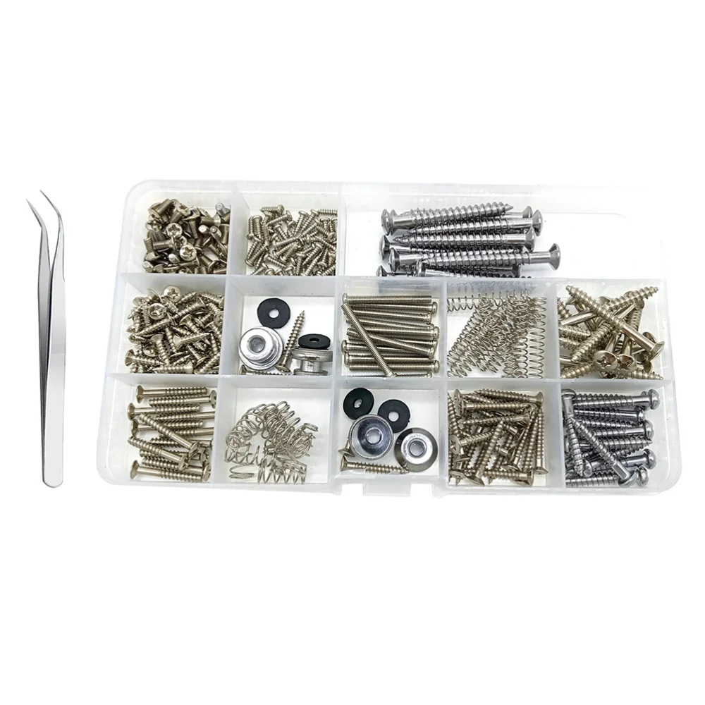 

254PCS Guitar Screw Kit Strap Buttons Spring Guitar Repairing Tool (Silver)