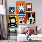 Мультяшный милый забавный кот, современный плакат и печать на холсте, картина для детской, Настенная картина для гостиной, детской спальни, домашний декор