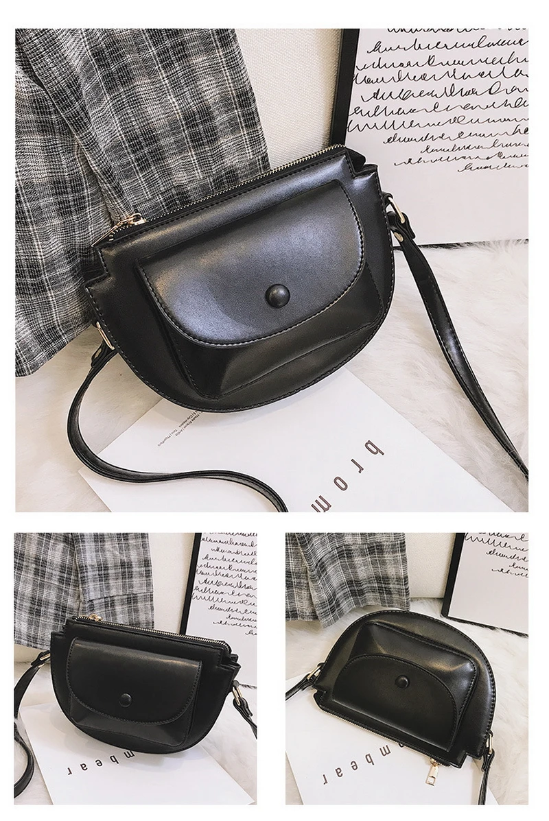 Mododiino Patchwork Saddle Bag Ladies Bag Contrast Color Shoulder Bag Simple Half Moon Women Bag Leather Crossbody Bag DNV1271