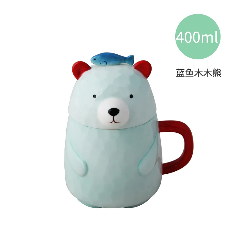 cute bear ceramic cup with cover cartoon big belly office coffee mug gift - Цвет: d