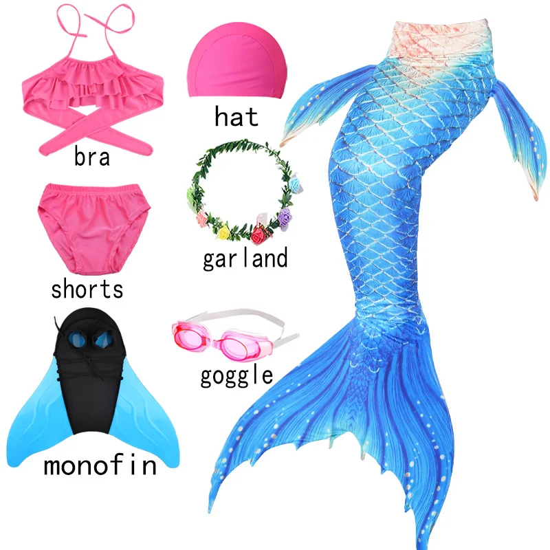 

Mermaid Fish Tail Fins Girl Summer Bikini Beach Wear Swimsuits Dress Costumes Monofin Flipper Swimsuit Mermaid Tails For Kids