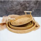 Поднос из ротанга, плетеная вручную корзина для хлеба, бинауральный круглый поднос Завтрак фруктовый, простой стиль для хранения, домашнее настольное украшение в стиле ретро