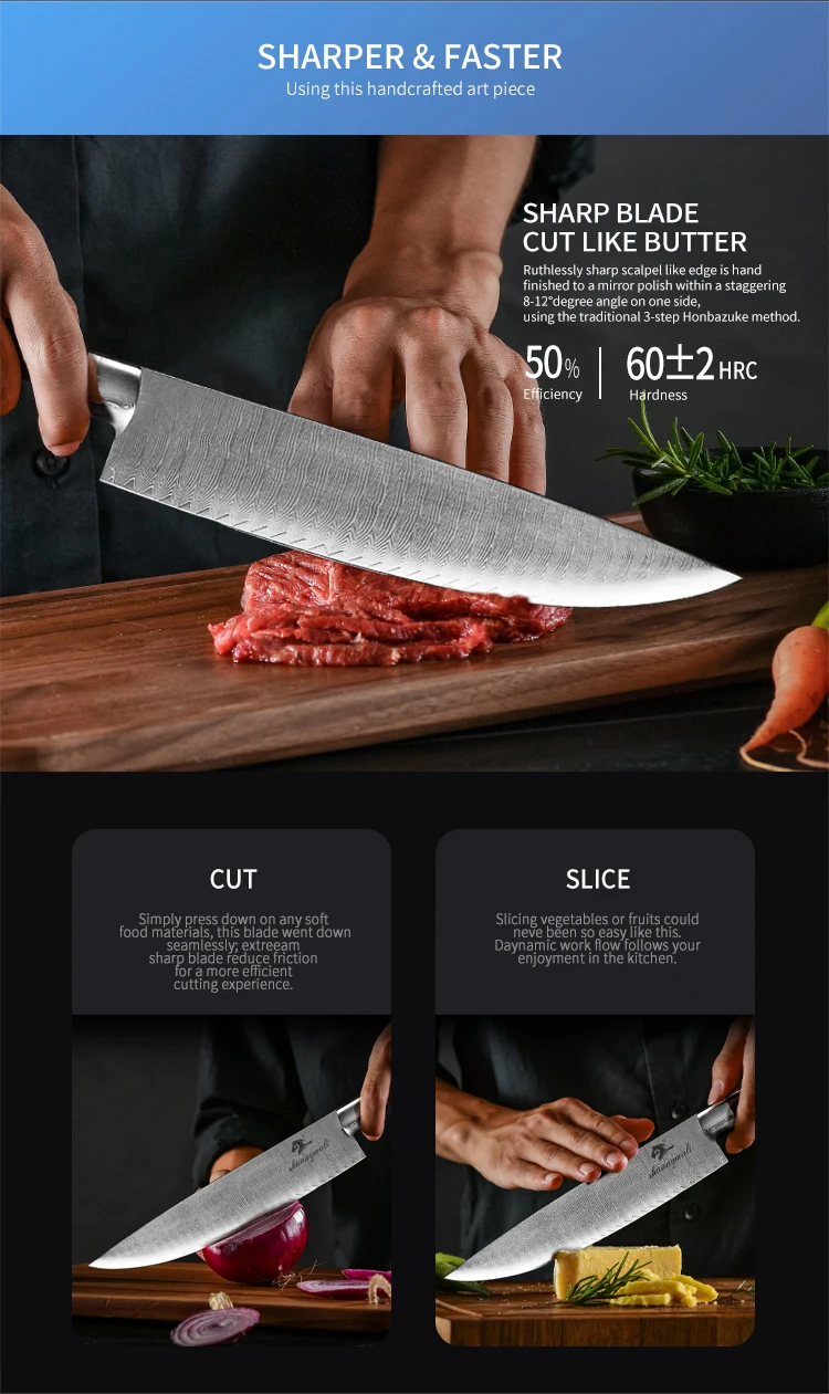 Лидер продаж 10 дюймов Дамасские поварские ножи для ресторана кухонный нож Gyuto инструменты для приготовления пищи Высокое качество нож для нарезки