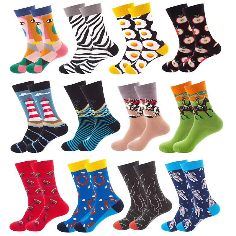 

1 Pair Hot Sales Women Socks Harajuku Creative Sketch Print Cotton Socks Breathable Casual Female Funny Socks Long Cycling Socks