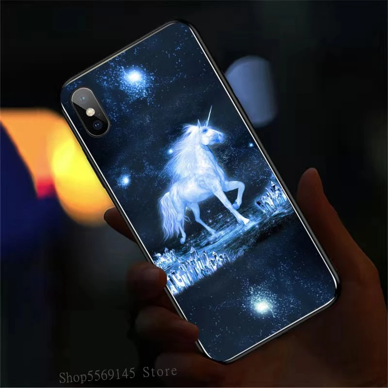 For iPhone 12 Pro Max Night Wolf Deer Elk Unicorns Case For iPhone 10 XS 11 Pro Max 7 8 6 6S Plus X XR  Call Light Luminous Capa
