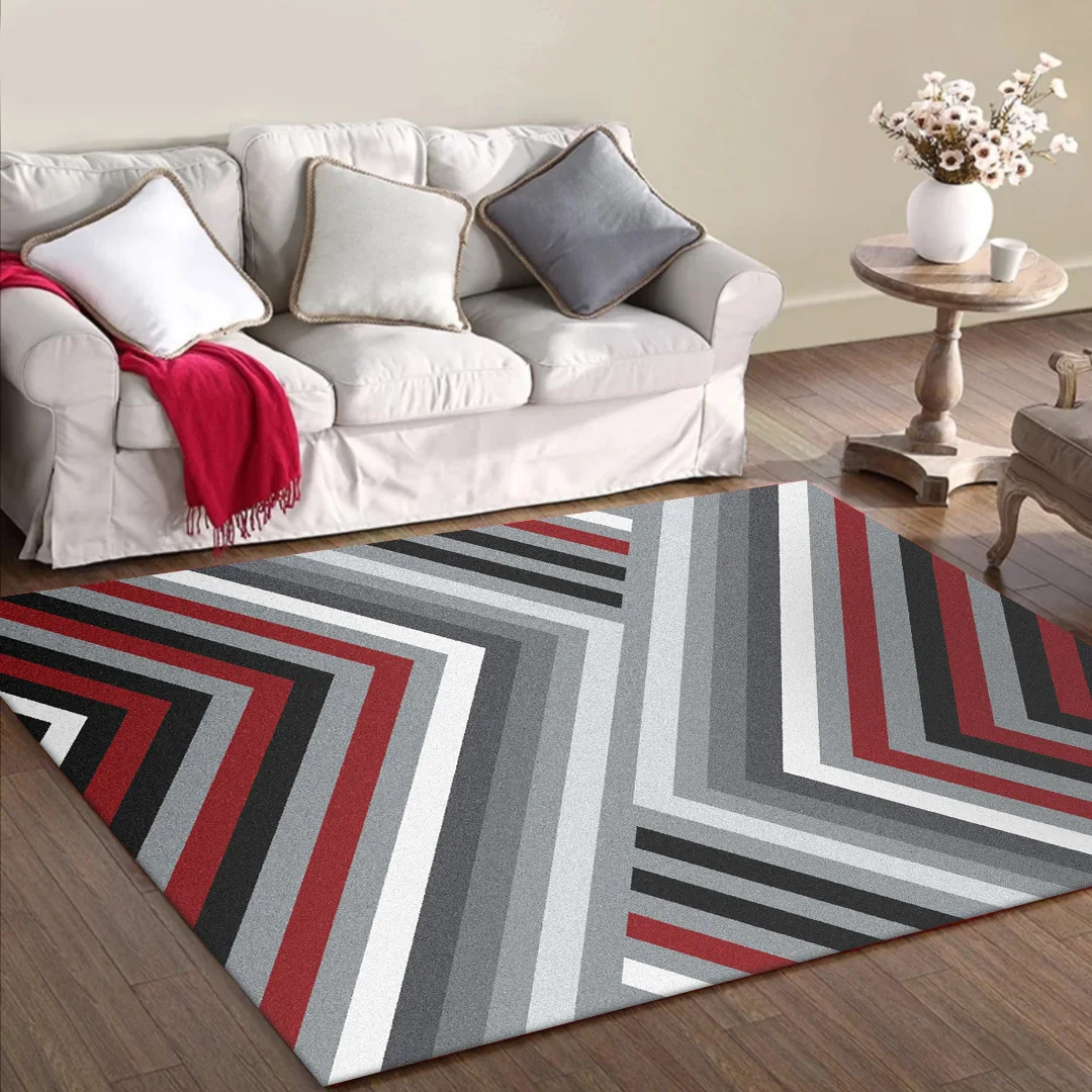 

Fashion modern sports wind grey crimson black and white asymmetrical geometric simple lines living room bedroom bedside carpet