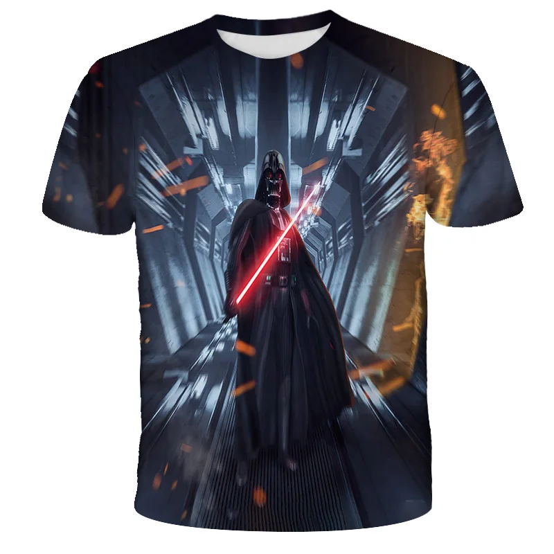 

2021 New Boys and girls T-shirt Breathable Crew Neck Cartoon Comfort Baby Clothes 3d Mandalorian Print T-shirt Children's Cotton