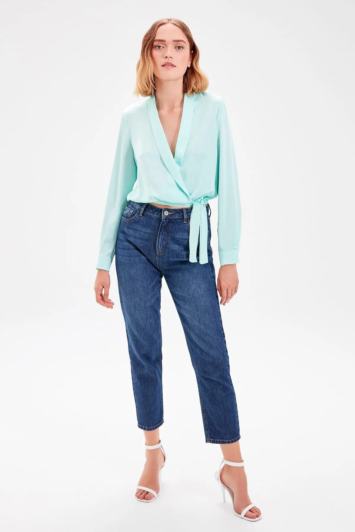 Trendyol мятный двубортный шнуровочный detayli Bluz TWOAW20BZ0041| |