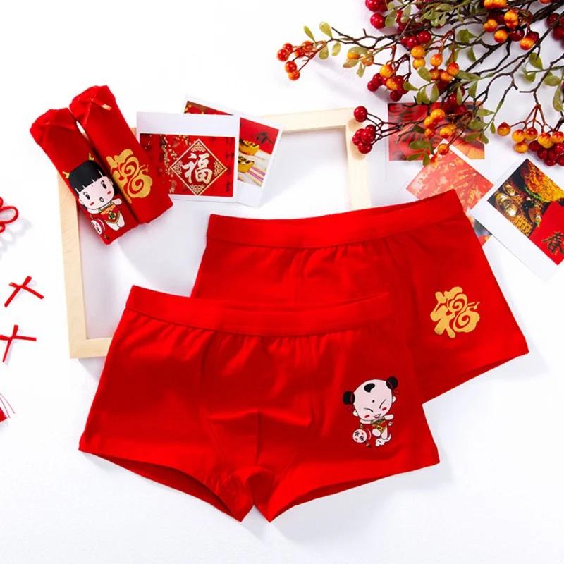 Новинка Детские красные хлопковые трусы с рисунком Трусы боксеры Шорты для