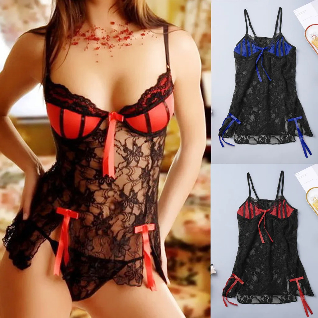 

Erotic Sleepwear For Women Flower Lace Sexy Lingerie Nightdress Porno Babydoll Bowknot Sexy Underwear Lenceria Langerie Mujer