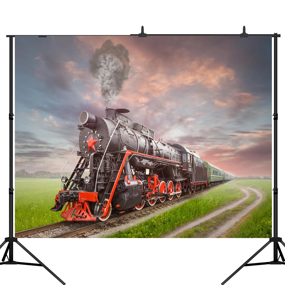 Lyavshi паровой поезд железнодорожный весенний полевой пейзаж фотографии фоны