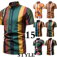 2021 summer fashion mens hawaiian casual stand up collar short sleeved multi style plus size shirt