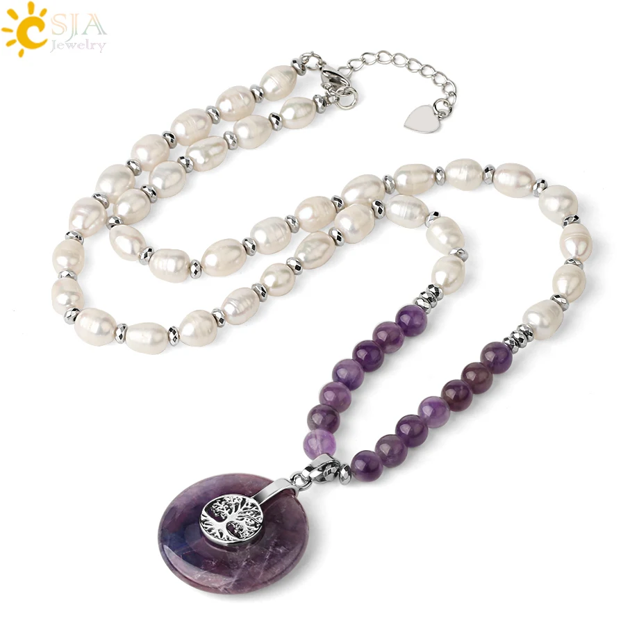 Овальное ожерелье CSJA из натурального жемчуга ажурное круглое мирное с пряжкой