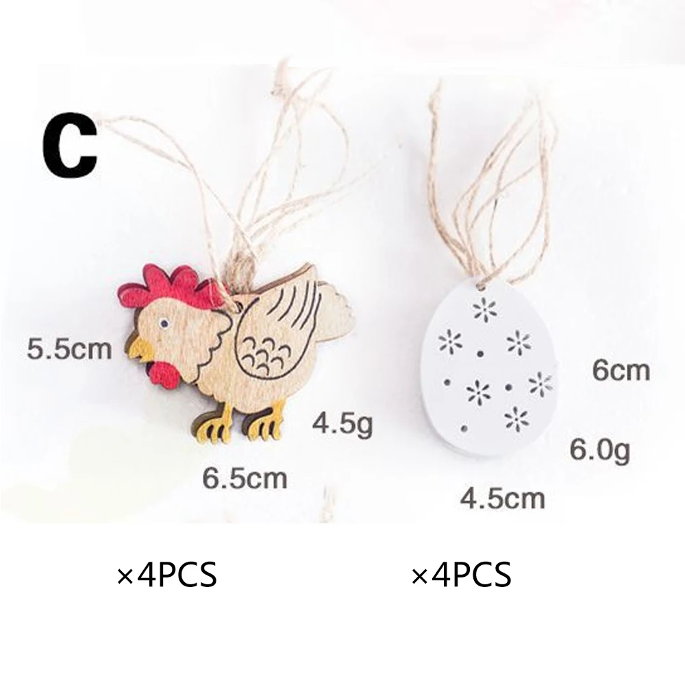 

8Pcs/Set Home Easter Wood Chips Hanging Ornaments Easter Decorations Wooden Pendants Rabbit Eggs DIY Handcraft 2021 Hot